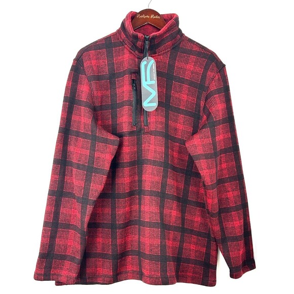 New Mack Russo Men Red Plaid Zip Up Fleece Pullover Sweater Shacket Sz XL 1081H4 - Picture 4 of 11
